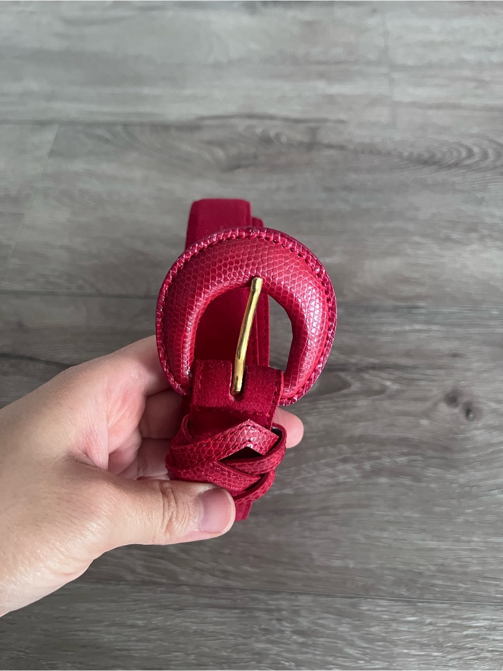 Red Braided Leather Belt with Round Buckle
